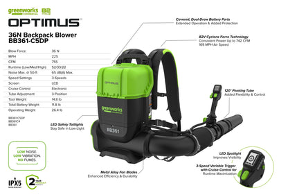 82V OPTIMUS 36N Dual-Port Backpack Blower - Tool Only | BB361
