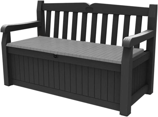 Keter Eden Bench 265L Outdoor 60% recycled Garden Furniture Storage Box Graphite & Light Grey