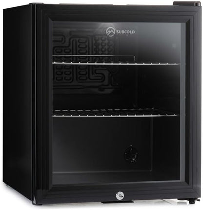 Subcold Super50 LED – Mini Fridge Black | 50L Beer, Wine & Drinks Fridge | LED Light + Lock & Key | Energy Efficient (Black) [Energy Class E]