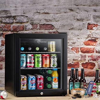 Subcold Super50 LED – Mini Fridge Black | 50L Beer, Wine & Drinks Fridge | LED Light + Lock & Key | Energy Efficient (Black) [Energy Class E]