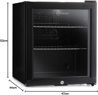 Subcold Super50 LED – Mini Fridge Black | 50L Beer, Wine & Drinks Fridge | LED Light + Lock & Key | Energy Efficient (Black) [Energy Class E]