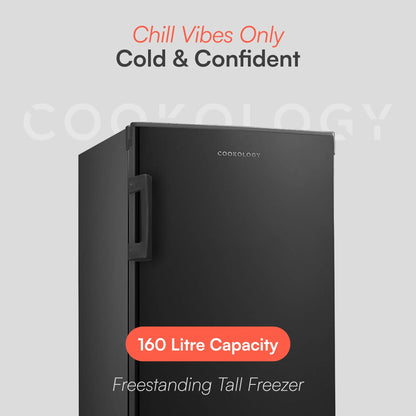 CTFZ160BK Tall Freestanding Freezer - Upright Freezer with 160 Litre Capacity - 142cm High and 55cm Wide