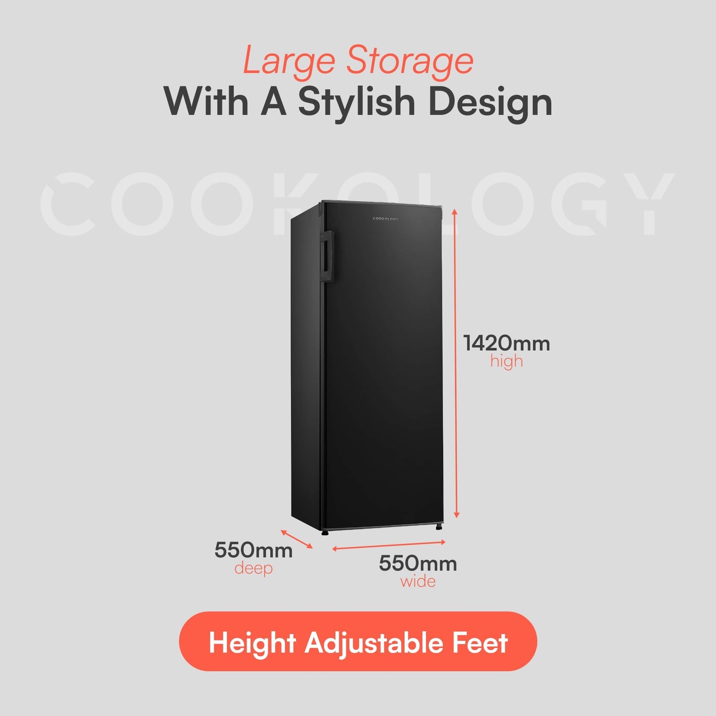 CTFZ160BK Tall Freestanding Freezer - Upright Freezer with 160 Litre Capacity - 142cm High and 55cm Wide