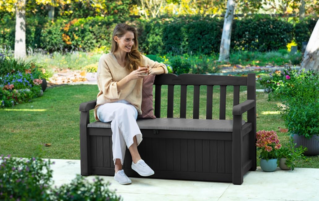 Keter Eden Bench 265L Outdoor Storage Box – Weatherproof Garden Bench, Lockable, Maintenance-Free, 2-Year Warranty