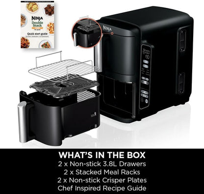 Ninja SL300UK Double Stack Air Fryer 7.6L – Dual Drawer, 6 Functions, Space Saving, Black