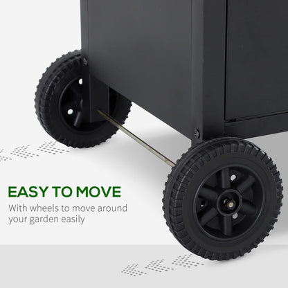 Outsunny 4+1 Burner Gas BBQ Grill, Outdoor Barbecue Trolley with Wheels, Warming Rack, Side Shelves, Cabinet, Thermometer for Garden, Party, Camping, 125 L x 51 W x 100 H cm, Black