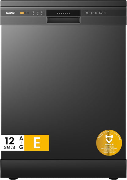 COMFEE' Freestanding Dishwasher CDWPF1201PB-UK 60cm Width, Full Size Dishwasher with 12 place settings