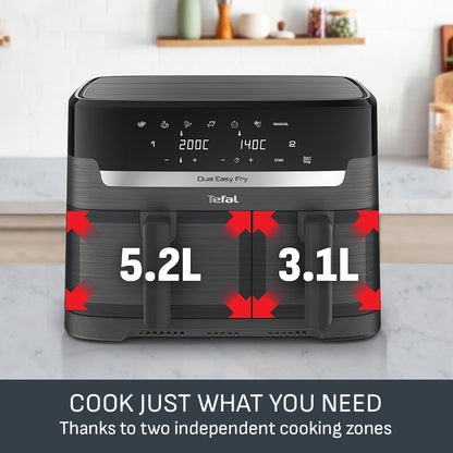 Tefal Easy Fry Dual Zone Air Fryer EY901HG0 8.3L – 2 Drawers, 8-in-1, Extra Crisp, Coal Grey