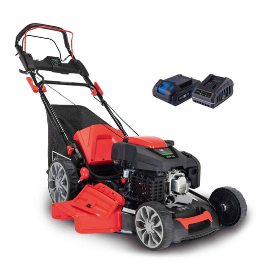 Scheppach MS225-56E Self-Propelled Petrol Lawnmower, 224cc 6HP, 56cm Cut, 25–75mm Height, 65L Bag, Electric Start, Mulching & Cleaning