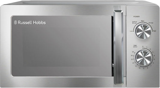 Russell Hobbs Stainless Steel Microwave 20 Litre 800W Solo Manual with 5 Power Levels, Defrost Function & Easy Clean, 35 Minute Timer, RHMM827SS
