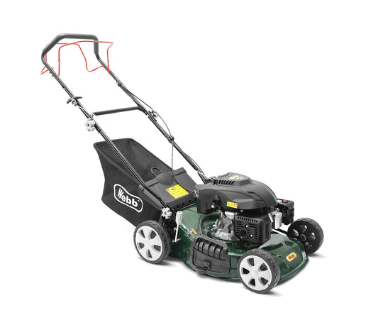 Webb WER460SP 18"/46cm Self-Propelled Rotary Petrol Lawn Mower, 141cc, 7 Cutting Heights, 55L Bag - 3 Year Guarantee (18")
