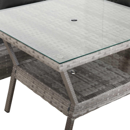 Spring Garden Bristol 9-Seater Rattan Garden Furniture Set with Parasol Hole & Cover,Flexible L-Shape Corner Sofa, 90cm Dining Table& 2 Benches - Free Rain Cover - Grey/Grey - All-Weather