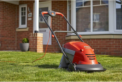 Flymo Hover Vac 250 Electric Lawn Mower 1400W – 25cm Hover Mower, 15L Grass Box, Lightweight, Orange/Grey