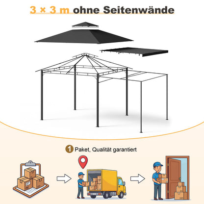 Devoko Expandable Gazebo 3x3m to 3x6m, Waterproof & UV50+ Canopy, Heavy Duty Steel Frame, with Mosquito Screens, for Garden, Patio, BBQ Parties – Grey