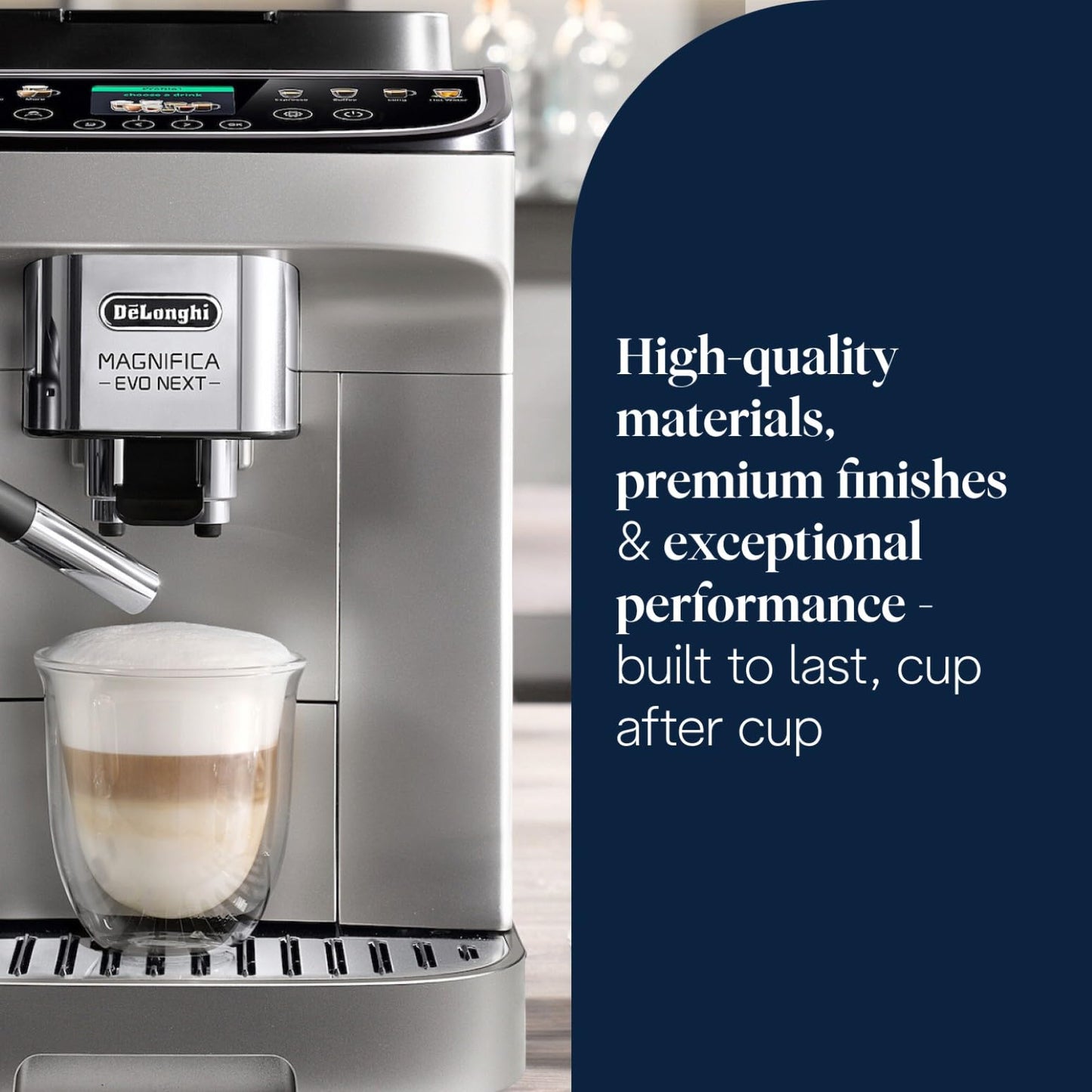 De’Longhi Magnifica Evo Next - Perfetto Automatic Coffee Machine with LatteCrema Automatic Milk Frothing, 13 One-Touch Drinks, Colour Touch Display, Silver Black (ECAM310.80.SB)