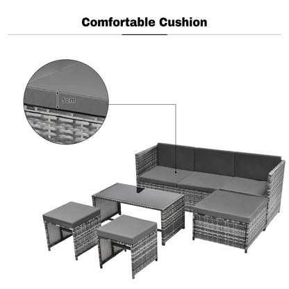 BTM 6 Seater Garden Furniture Set, PE Ratten Garden Sofa Set, Lounge Set with an Adjustable Seat for Lying & Tee Table & Cushions & Ottomans