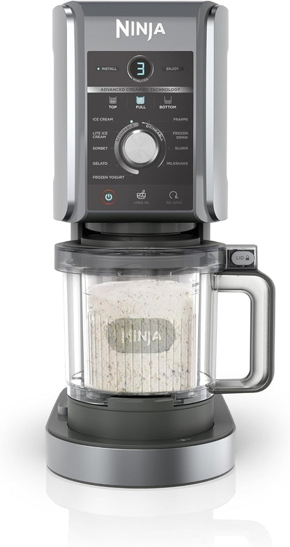 Ninja CREAMi Deluxe Ice Cream Maker & Frozen Dessert Maker with 3 Tubs, 10 Functions, Makes Ice Cream, Gelato, Sorbet, Frozen Yoghurt, Milkshakes, Slushi & More, 2-in-1 Flavour Option, Silver, NC501UK
