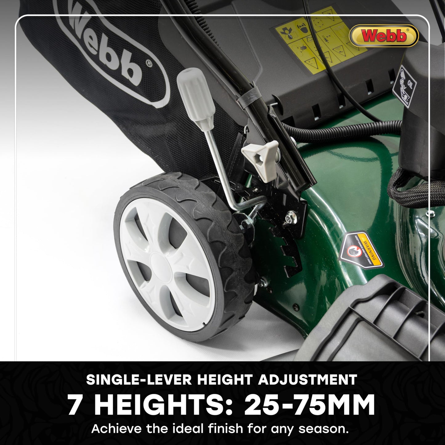 Webb WER460SP 18"/46cm Self-Propelled Rotary Petrol Lawn Mower, 141cc, 7 Cutting Heights, 55L Bag - 3 Year Guarantee (18")