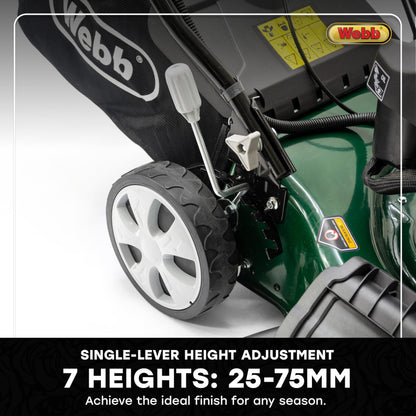 Webb WER460SP 18"/46cm Self-Propelled Rotary Petrol Lawn Mower, 141cc, 7 Cutting Heights, 55L Bag - 3 Year Guarantee (18")