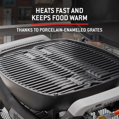 Weber Q 1100N Gas Barbecue/Portable Lightweight Grill for Camping, Patios and Balconies with High Efficiency Burner, Porcelain-Enamelled Cast Iron Grates and Electronic Ignition, Midnight Black