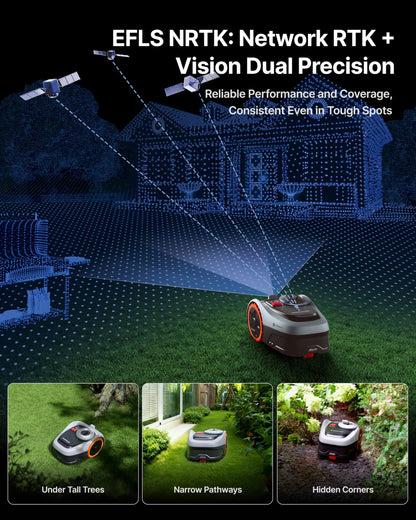 Segway Navimow i205 AWD Robotic Lawn Mower without Boundary, All-Wheel-Drive for 45% Slopes, EFLS NRTK + Vision, Auto Mapping, Incl. 2.55 Ah Battery, Rec. 500 m², No RTK Antenna Required