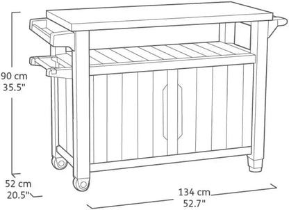 Keter Unity XL BBQ Side Table, Dimensions 134 x 51.7 x 89.6 cm, Grey, Weatherproof